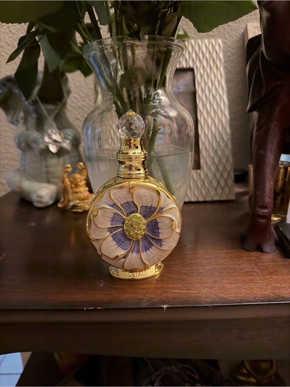 Gold Floral Enamel Decorative Bottle — Purple & Cream Accent